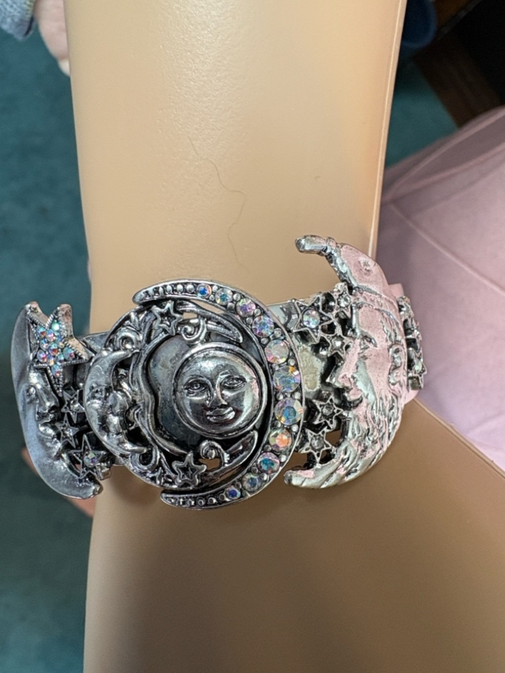 Kirks Folly Silver Moon and Stars Bracelet with Aurora Rhinestones - Picture 1 of 6